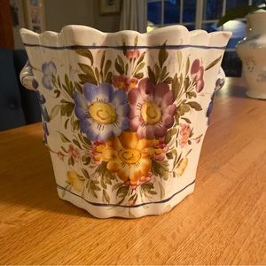 Jay Wilfred Hand Painted signed Ceramic Planter Made In Italy Floral Design